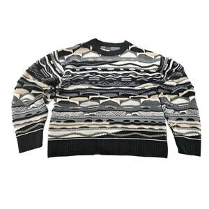 Coogi Style Sweater Mens XL Black Gray Cream 3D Textured Knit